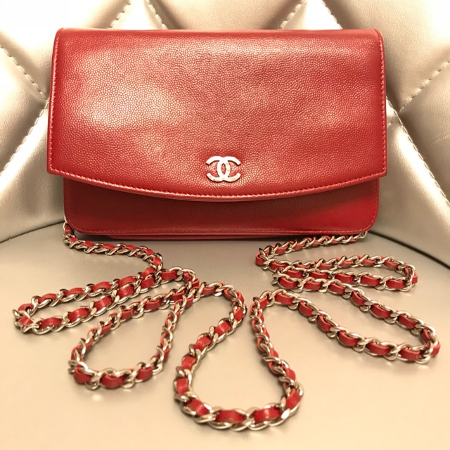 Chanel Sevruga Wallet On Chain WOC Red Preloved & 100% Authentic | Shopee Malaysia
