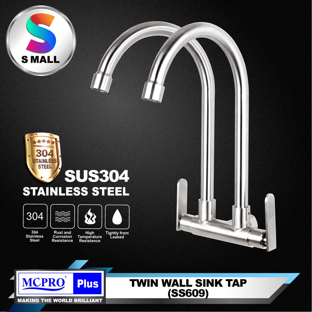MCPRO Stainless Steel SUS 304 Kitchen Faucet Twin Wall Sink Water Tap