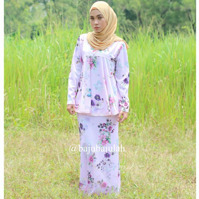 Baju Kurung Moden Baby Doll Floral With Ribbon Set Kurung Muslimah Shopee Malaysia