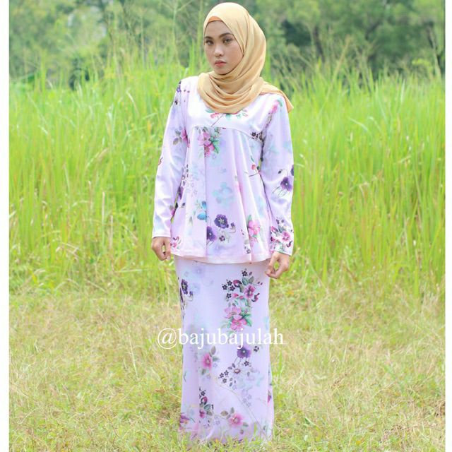  Baju  Kurung  Moden Baby Doll  Floral with Ribbon Set Kurung  