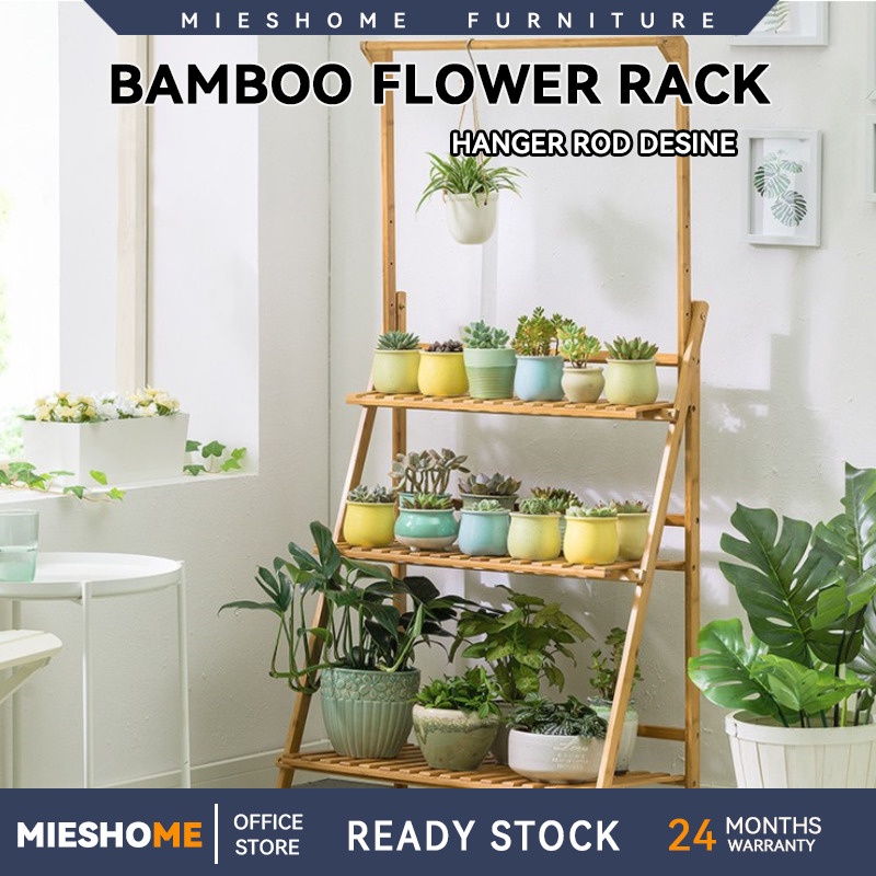 [Ready Stock] Bamboo Flower Rack Rak Pasu Bunga Outdoor Garden Rack Rak Pasu Potted Plant Stand