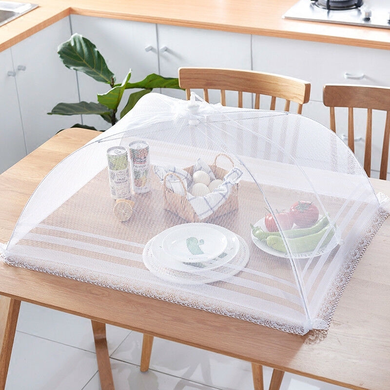 Portable Collapsible White Pop Up Food Fly Cover for Outdoor BBQ