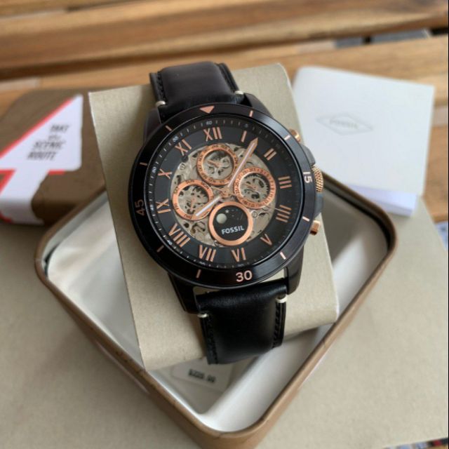fossil grant sport automatic black leather watch