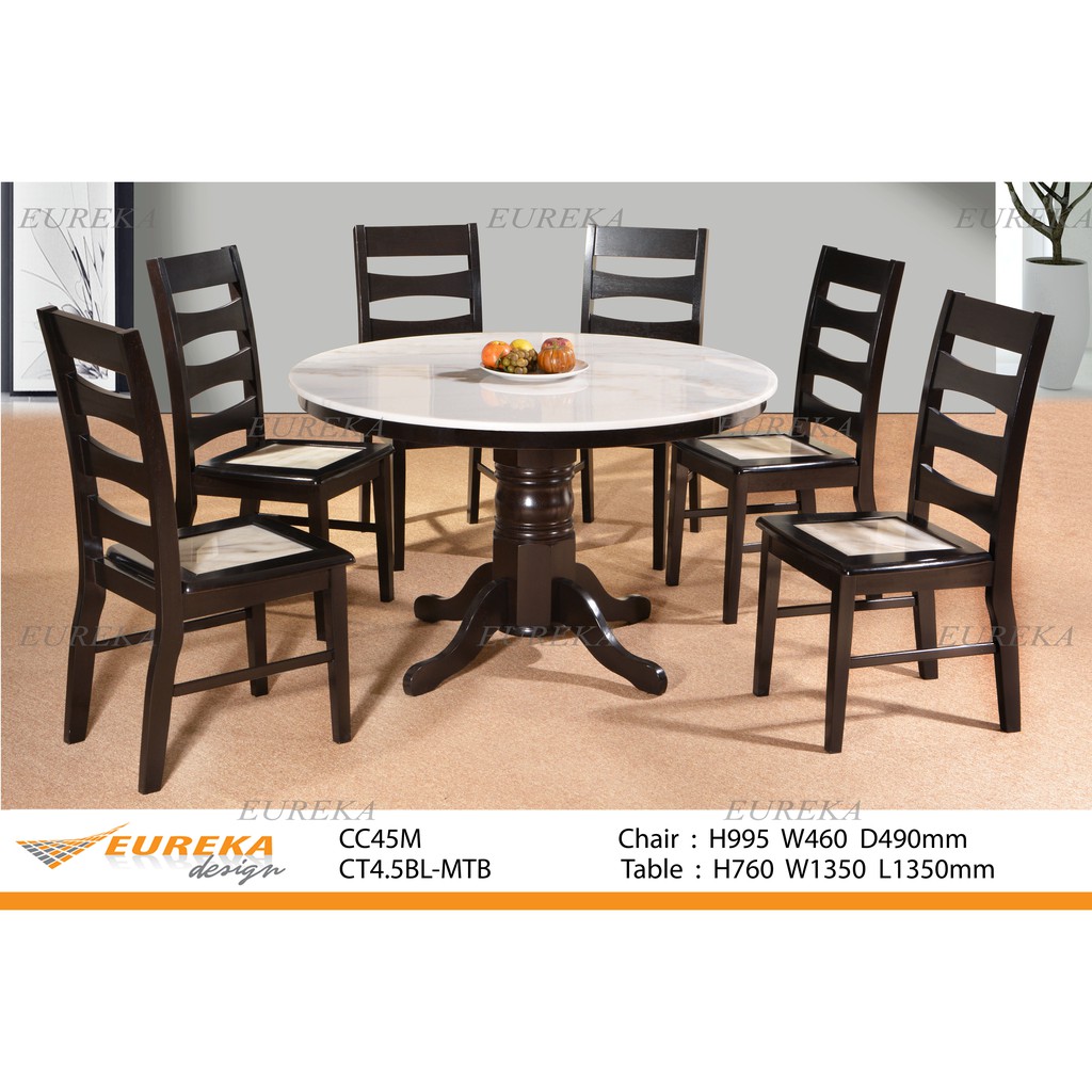 Eureka 4 5ft Round Dining Set 6 Chairs Meja Makan Bulat White Marble Deliver Installation Klang Valley Cc Shopee Malaysia