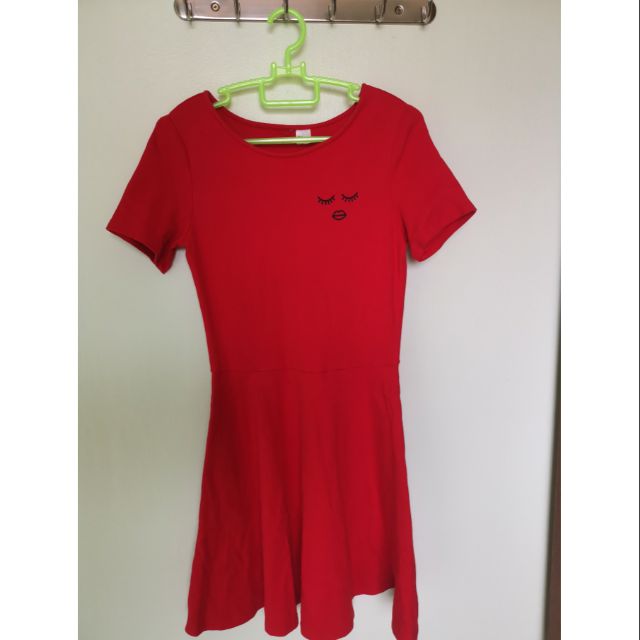 h&m red midi dress