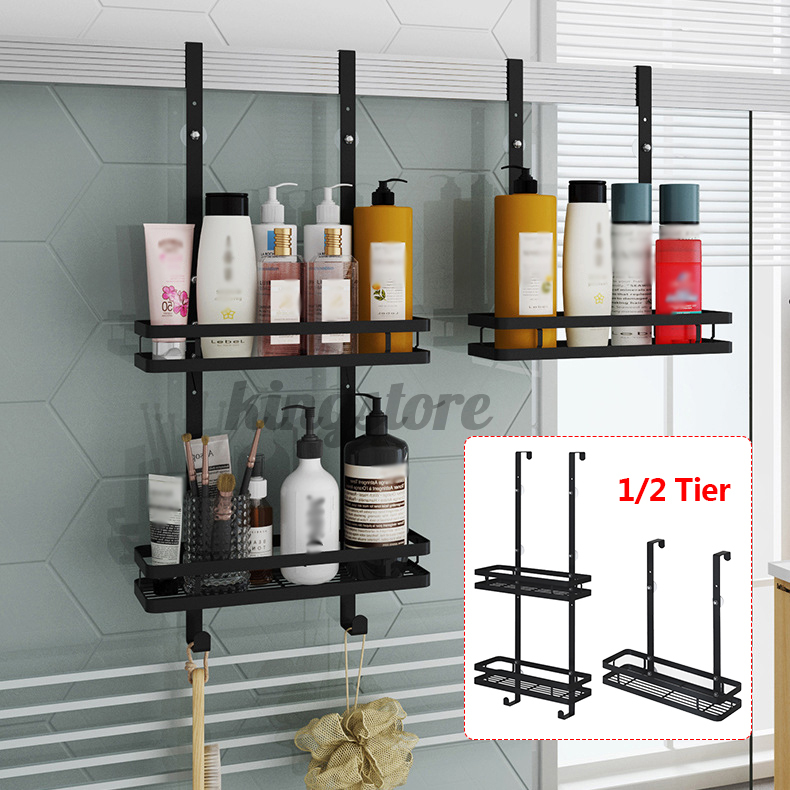 Shower Bathroom Corner Glass Shelf Wall Mounted 2Tier Level Caddy Organiser Rack 