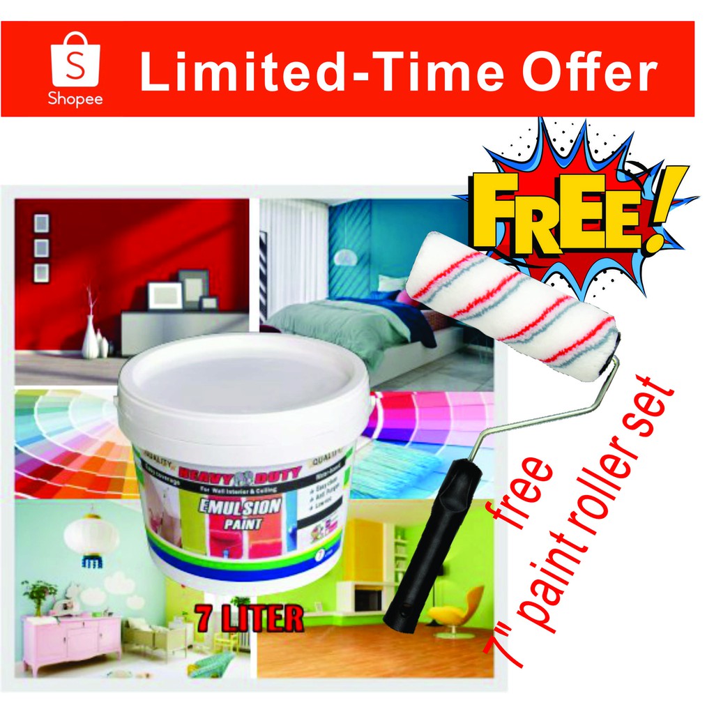 7L Emulsion Paint / HEAVY DUTY / Cat air dinding ( FREE 7" ROLLER SET ) Standard Color interior wall & seling