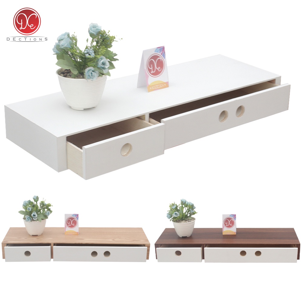 Dections Shelf Drawer 60x20cm Floating Bookshelf Minimalist Wall Unique Home Decor 2storage