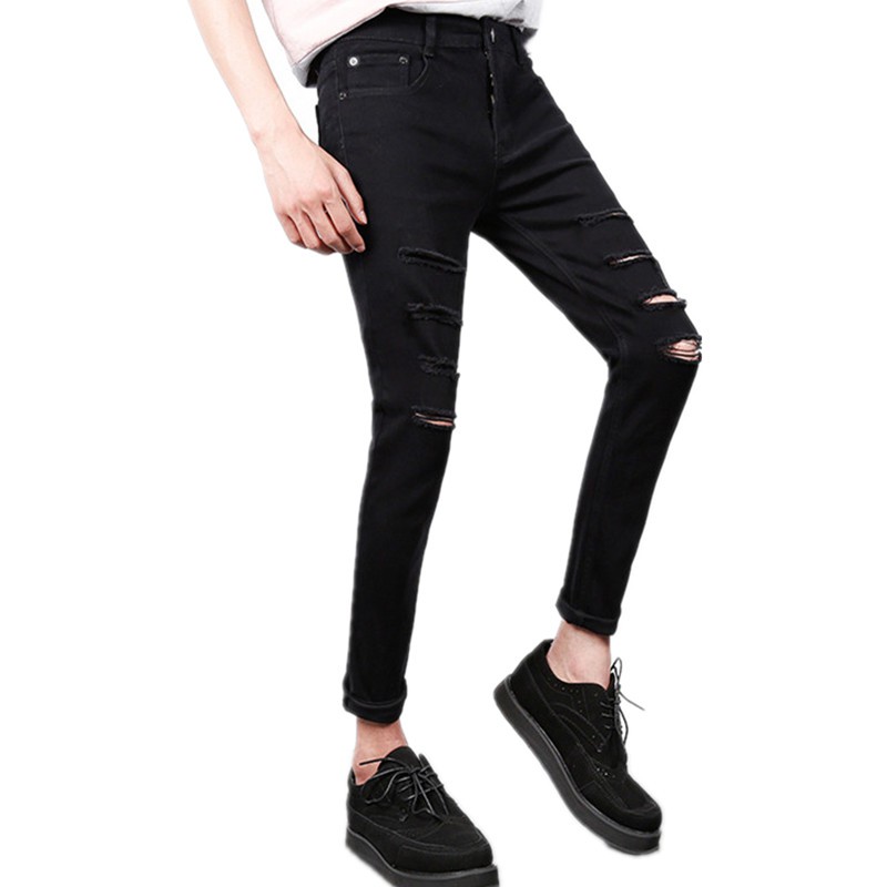 mens black skinny jeans ripped knee