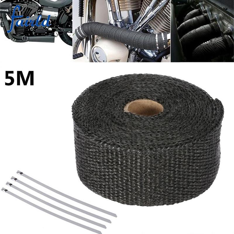 Car Modification Heat Wrap,5m Car Insulation Tape Exhaust Heat Wrap with 4 Stainless Steel Cable Ties White 