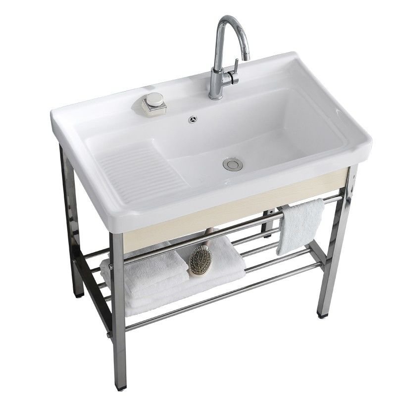 Stainless Steel Bracket Inter-Platform Basin Ceramic Laundry Basin with ...