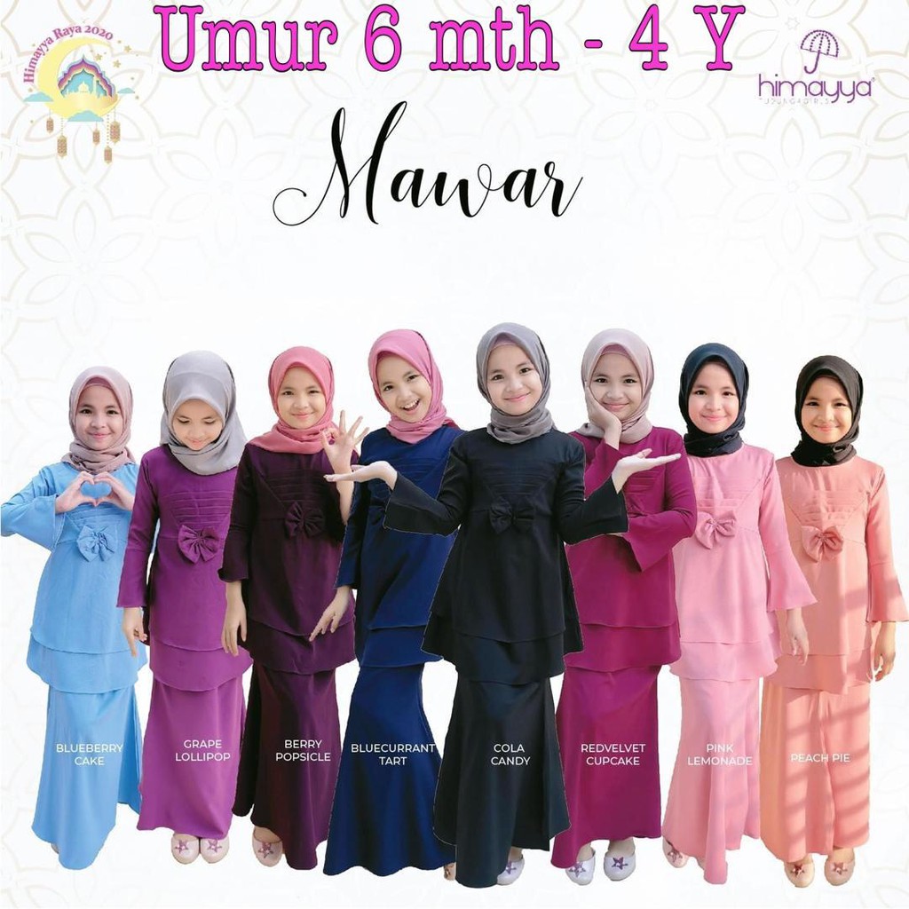 Mawar Baju  Kurung  Kanak Kanak  size 6 bulan hingga 4 tahun 