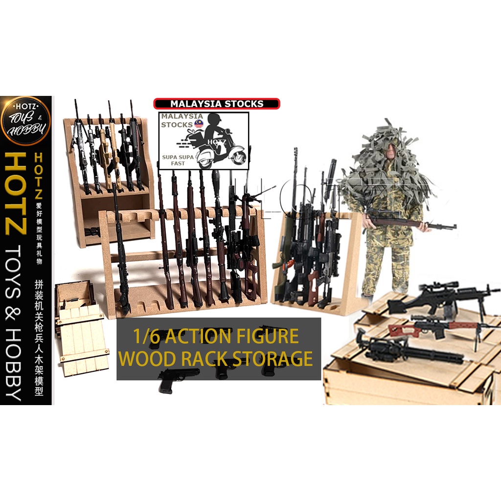 16 1/6 Scale Model Action Figure Doll Wood Gun Rack Storage Box