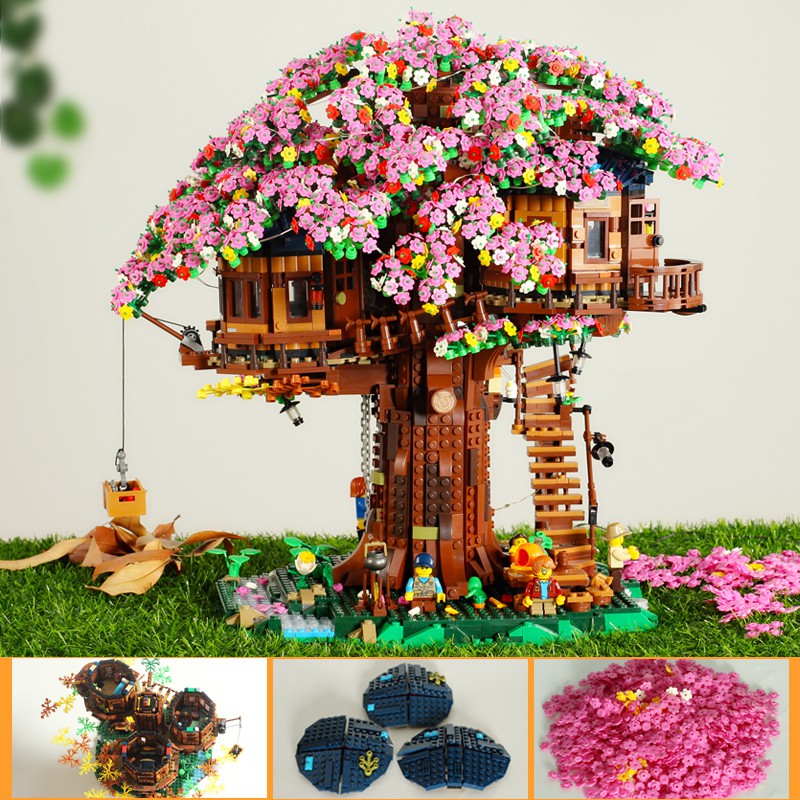 6007 flowers minecraft series tree house tree house building block upgrade deluxe edition sakura pack compatible with lego 21318 model children s toy