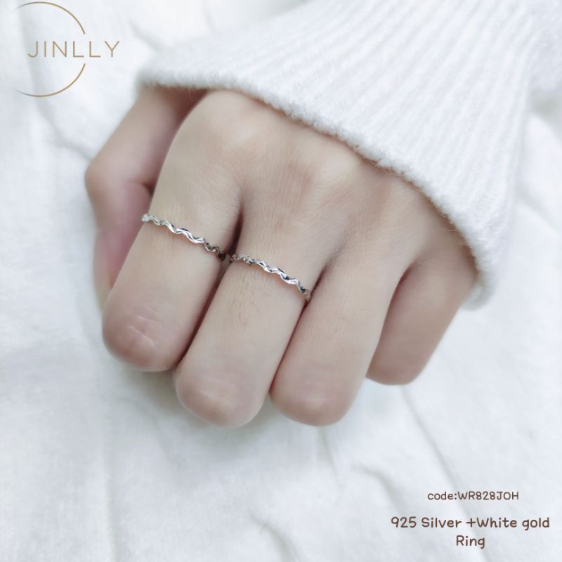 925纯银电白金波浪批花戒指/925 silver rings+white gold/ cincin perak+emas putihcincin perempuan