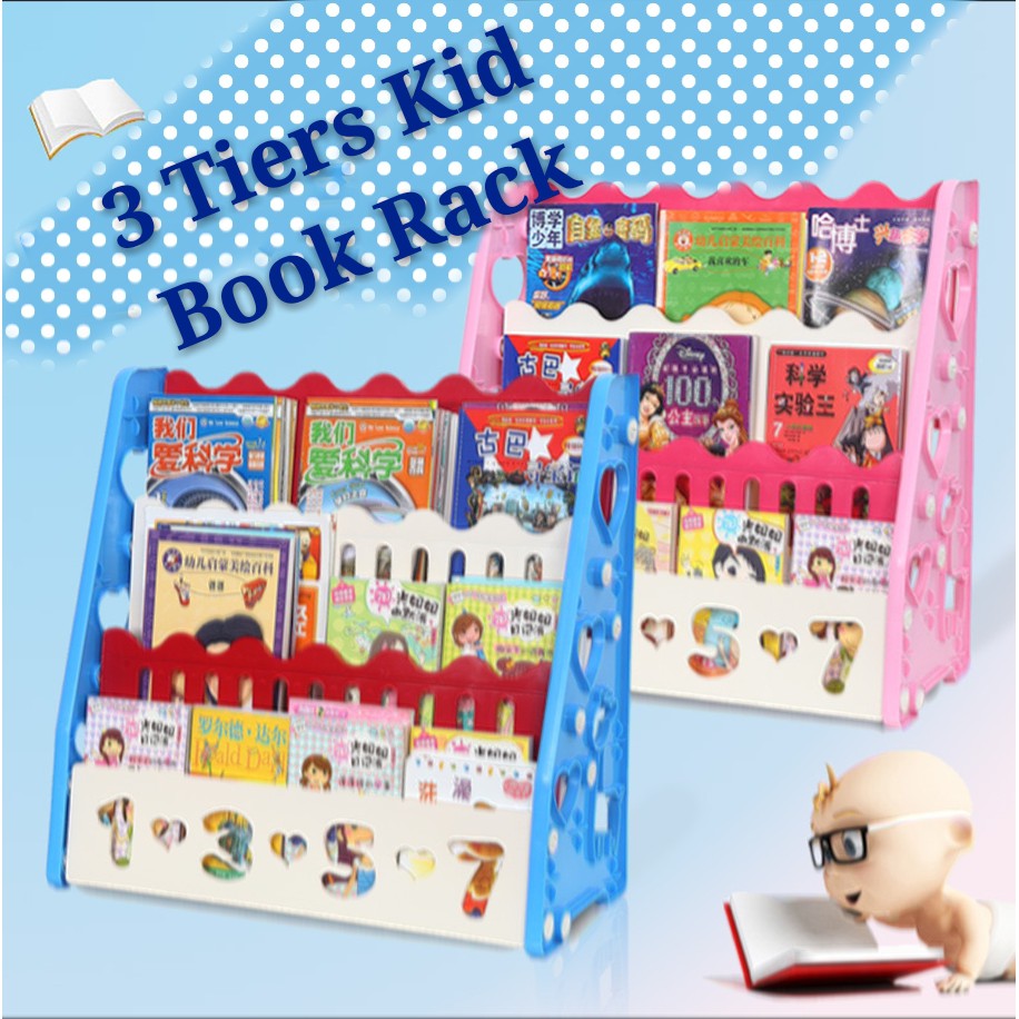 Ready Stock 3 Level Plastic Kids Bookcase Bookshelf Toy Book