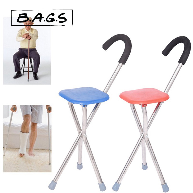 TheBags Lightweight Bench Cane Crutches Chair Three-legged Folding Old Person Booster Stool Walking Stick Seat Patient