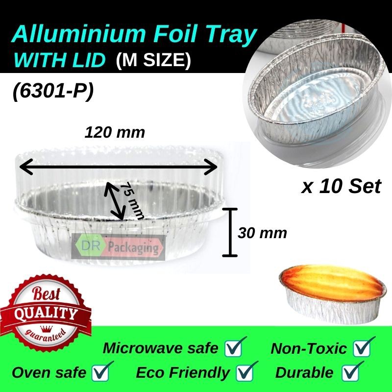 ALUMINIUM FOIL TRAY WITH LID M SIZE [OVAL] 10PCS (Code6301P