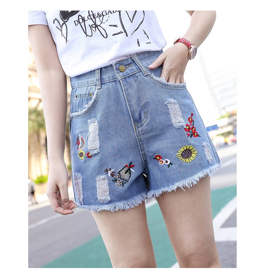 floral denim pants
