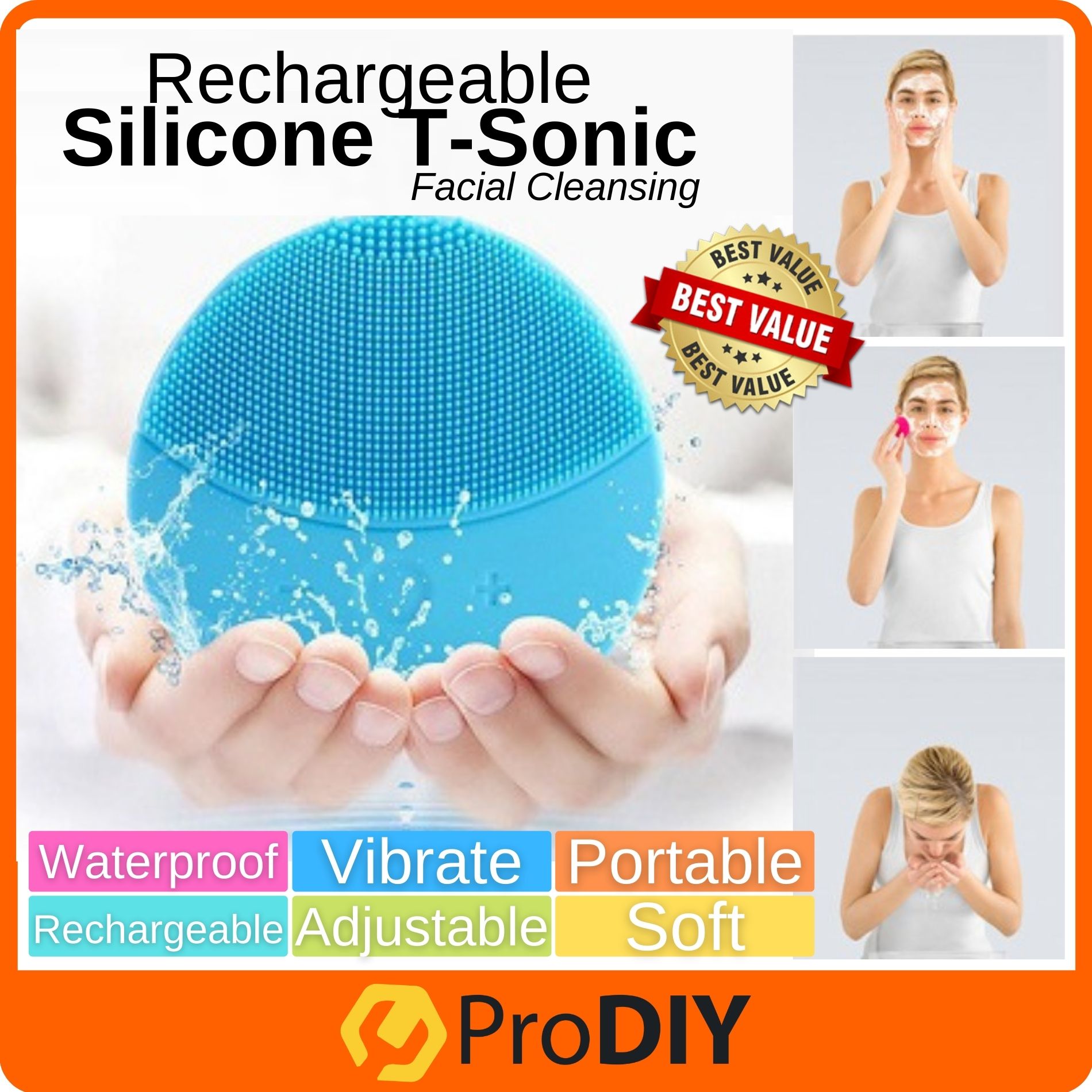 Rechargeable Silicone T-Sonic Vibration Facial Face Cleansing Device Getah Pencuci Pembersih Muka
