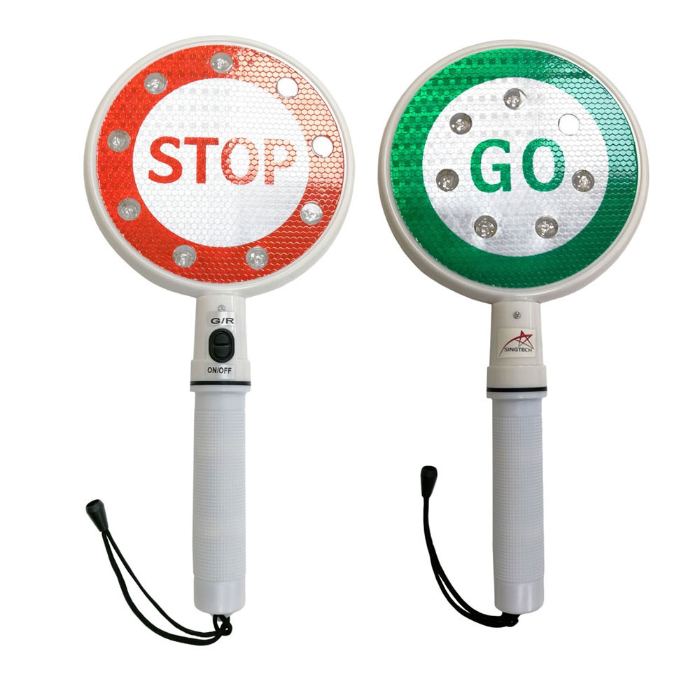 BATTERY LED HANDHELD FLASHING SIGNAGE(STOP & GO) ON ONE BOARD BACK AND