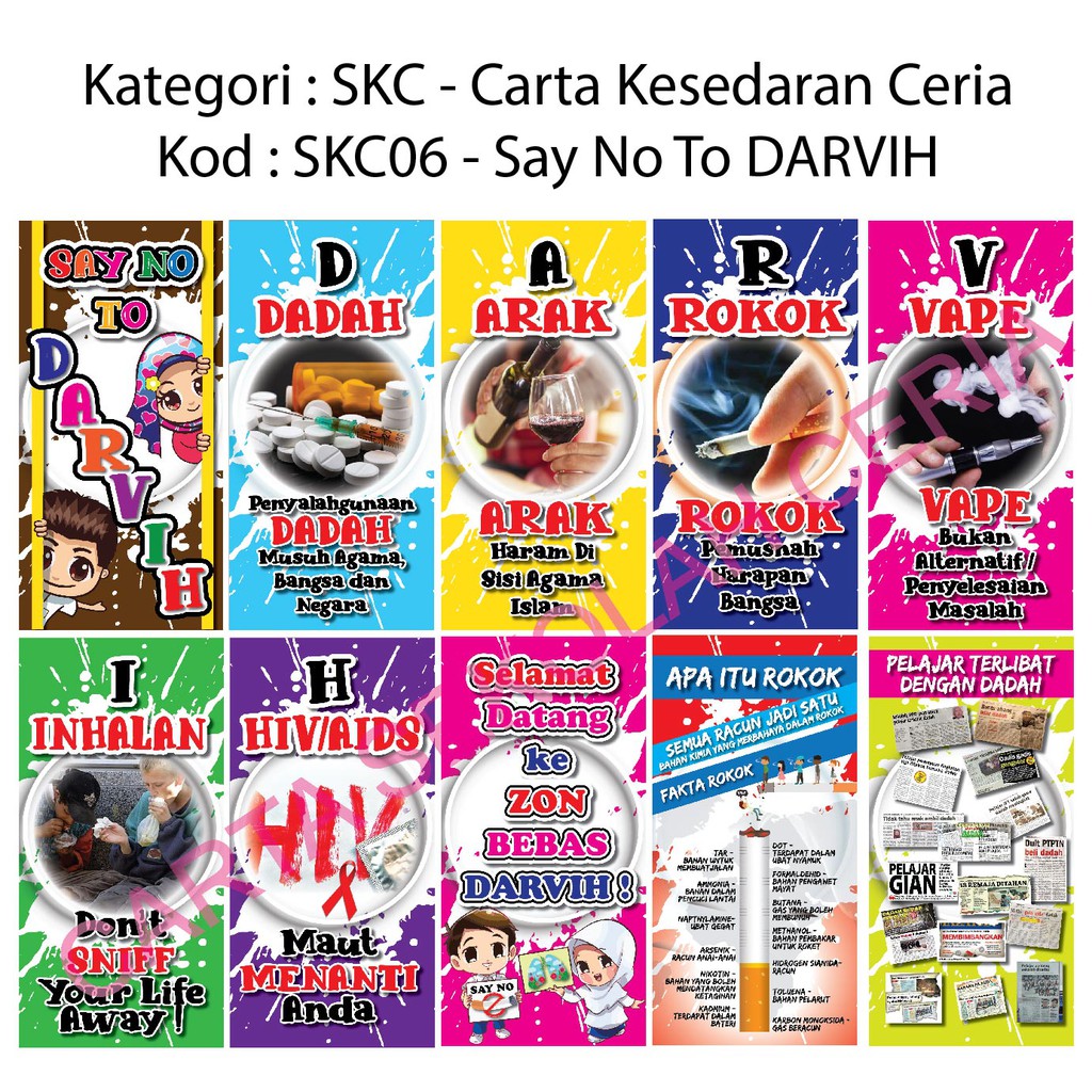 Poster Carta 10pcs Carta Anti Dadah Arak Rokok Vape Inhalan Hiv Darvih Skc06 Shopee Malaysia