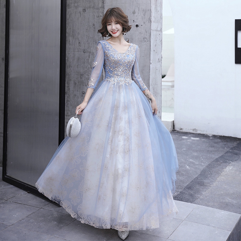 Light Blue Fairy Dreamy Bridal Engagement Dress Women Girl Sweet Formal ...