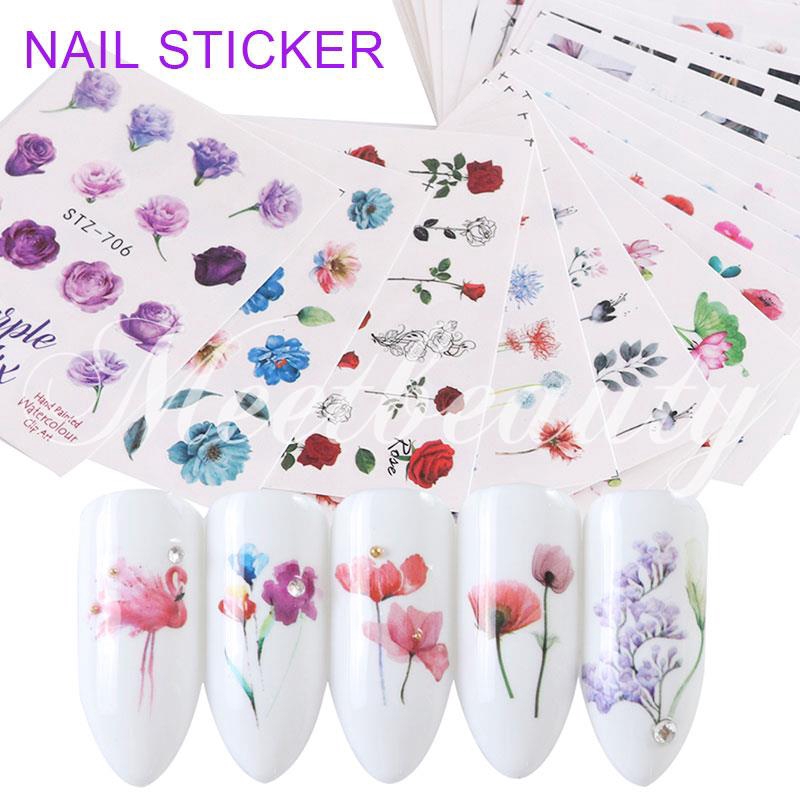 Nail Art Elegant 24 Pcsset Flower Nail Decals Nail Diy Shopee