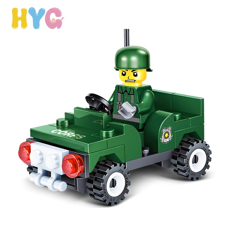 HYG Toys 48PCS Mini Jeep Car Military Marine Corps Series Puzzle Toys Minifigures Toy Building Blocks Team City Police Military Figure Soldier Building Bricks Toys For Boys Girls Kids