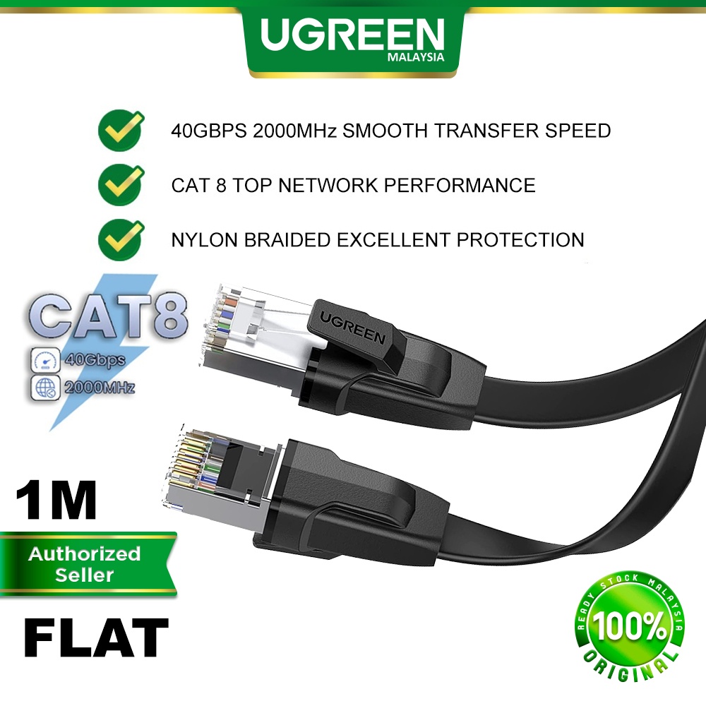 UGREEN Cat8 Flat Cable 40Gbps 2000Mhz RJ45 Network LAN Cord Wi