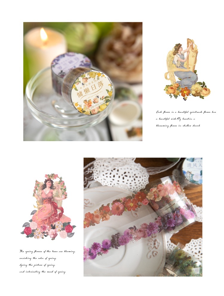 Durable Versatile 25mm*3m die-cut PET tape flower DIY scrapbook journal decorative material loop sticker - Image 3