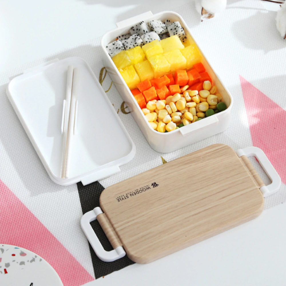 MILANDO Travel Lunch Box Bento Wooden Style Lunch Box Single Layer Student Office Worker Portable Lunch Box (Type 3)