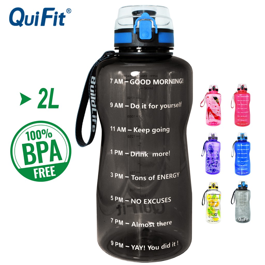 QuiFit 2L Water Bottle For Bpa Free Tritan Outdoor Sport Gym Fitness ...