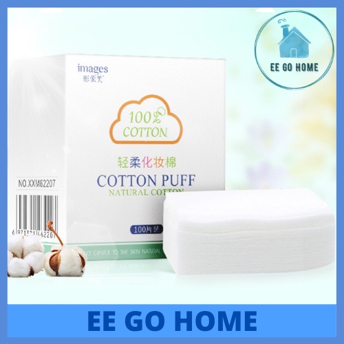Images Cotton Puff 100 Sheets Cotton Pad Makeup Remover Natural Cotton Puff