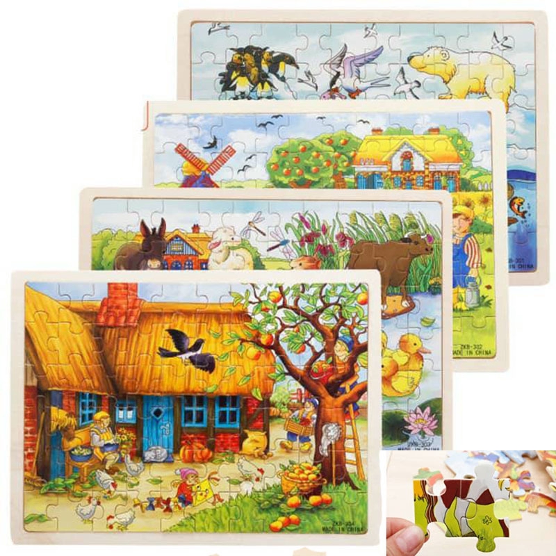 60pcs Wooden Educational Jigsaw Puzzle Toy with Storage Tray | Shopee ...