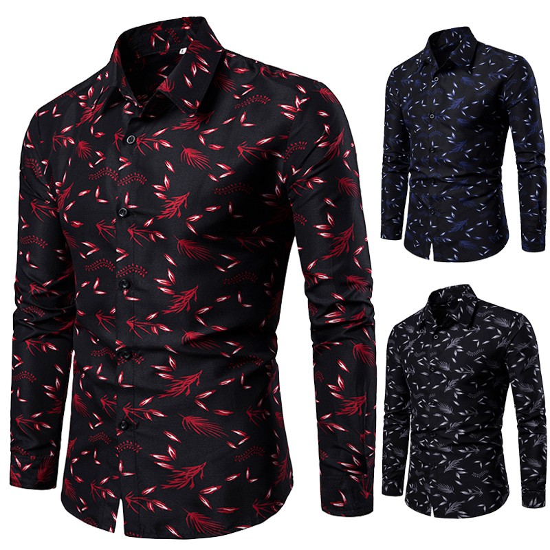 In stock #men's casual fashion shirt long sleeve lapel | Shopee Malaysia