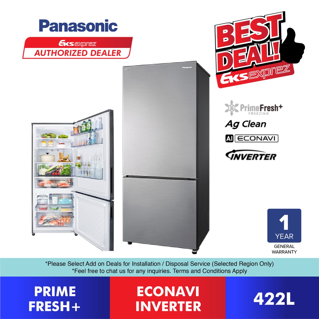 Panasonic 2 Door Inverter Fridge (422L) NR-BX421BPSM ; Bottom Freezer ...