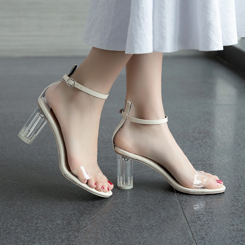 white transparent heels