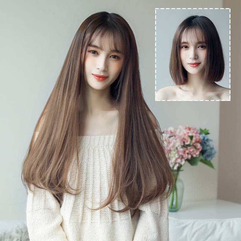 Rambut Palsu Perempuan Wig Rambut Palsu Rambut Palsu Wanita Panjang Pembaikan Muka Gesper Dalaman Berbentuk Sederhana