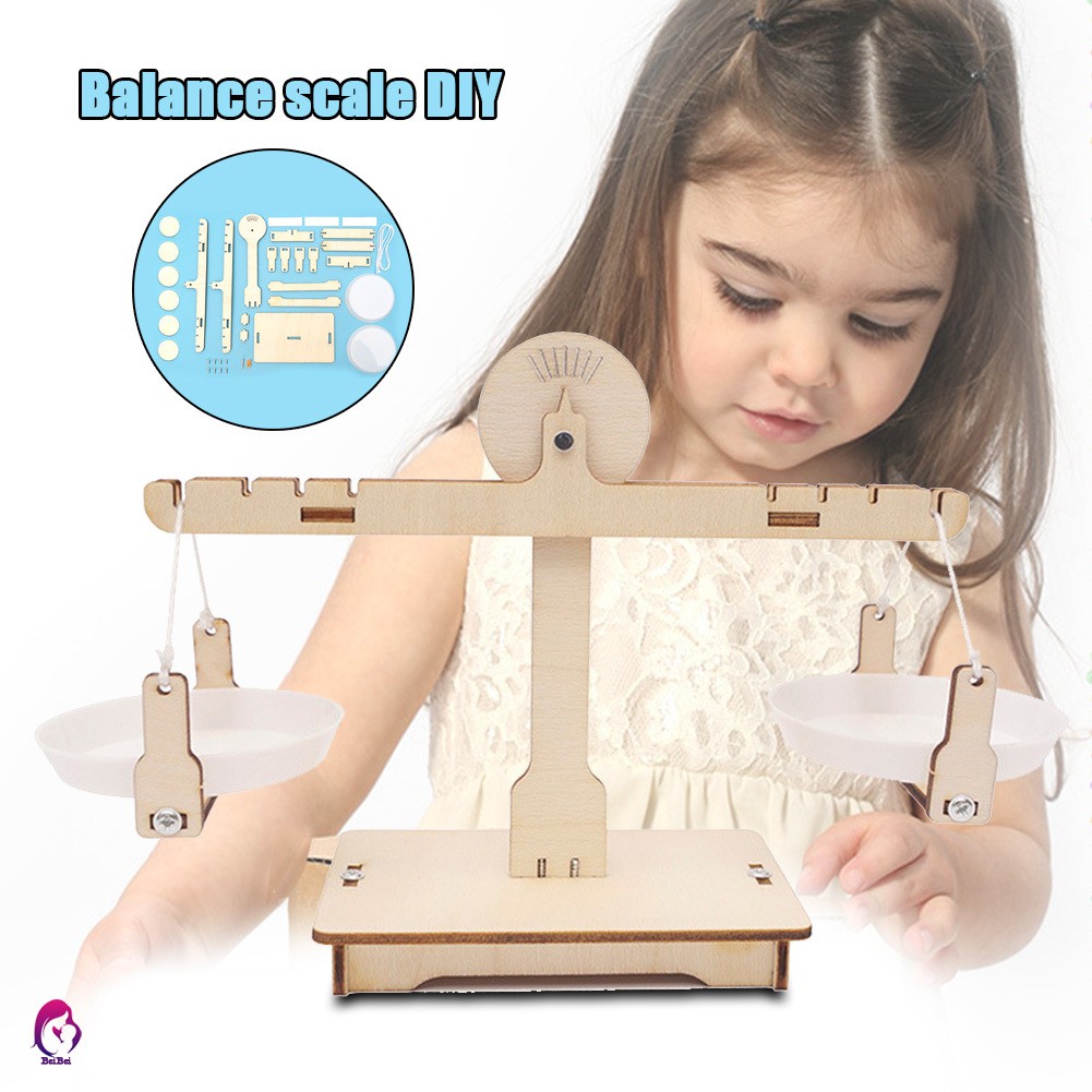 ♦♦ DIY Balance Scale Assembly Toy Scientific Experiment Wooden Model ...