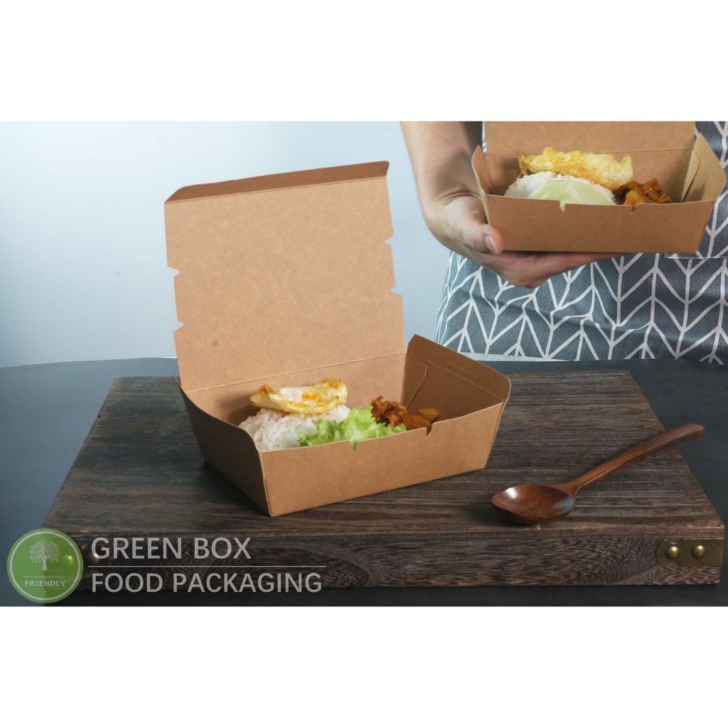 Paper Food Box Brown White 100 Pcs Medium Size Paper Bento Box Paper Lunch Box Food Take Away Delivery Shopee Malaysia