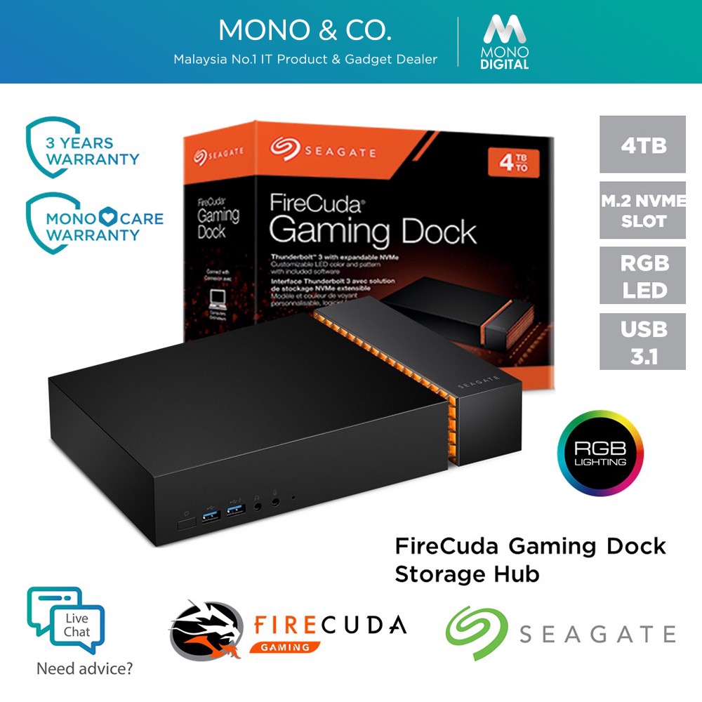 Seagate Firecuda RGB 4TB Gaming Dock Thunderbolt 3 With ...