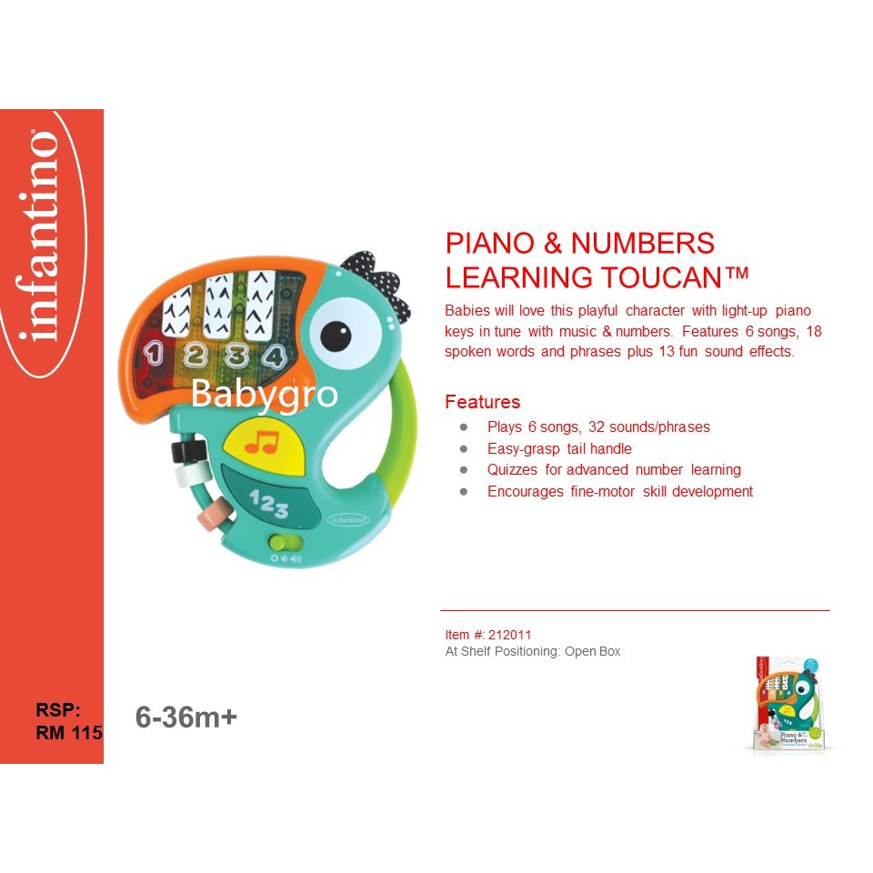 infantino piano & numbers learning toucan