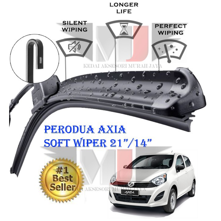 Perodua AXIA 100 Car Wiper Soft Rubber Wipers Blade Compatible With All UHook Type (One Set