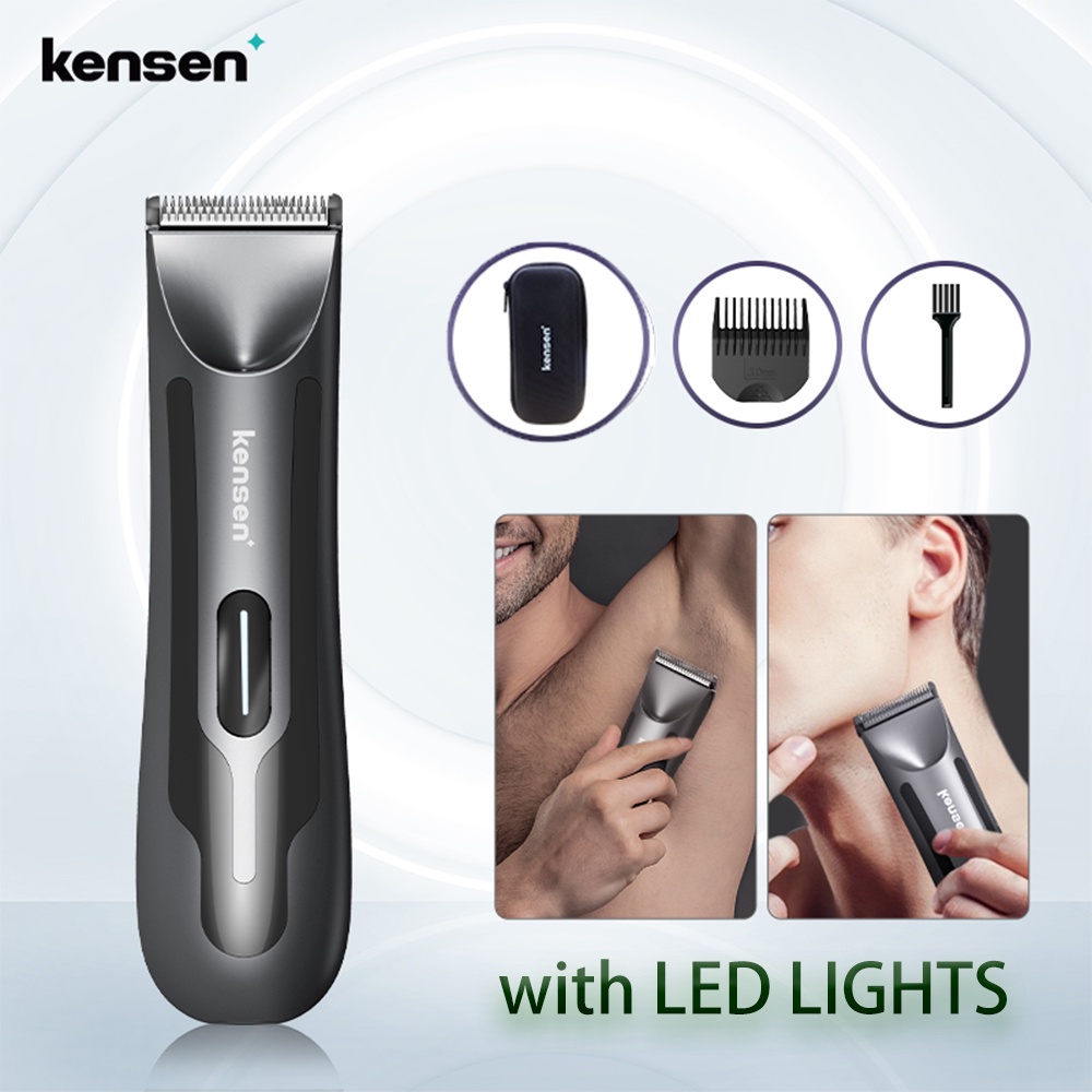 Kensen Body Hair Trimmer For Men Pubic Hair Shaver Electric Groomer Waterproof Hair Trimmer With Led Lighting Body Grooming Clipper Bikini Epilator Rechargeable Shaver Razor