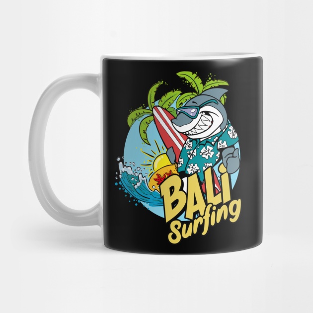 Balinese surfing shark motif mug