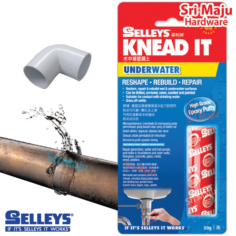 MAJU Selleys Knead It Underwater 50g Epoxy Putty Wet Area Multipurpose