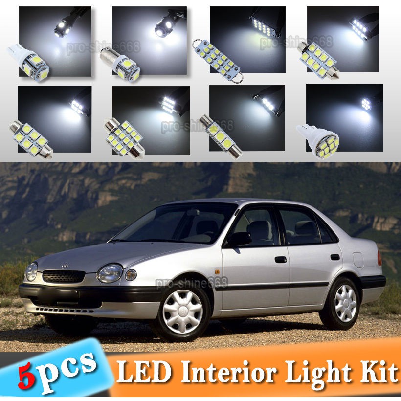 5 Pc White Led Car Interior Light Bulbs Package Kit Fit 1993 1997 Toyota Corolla