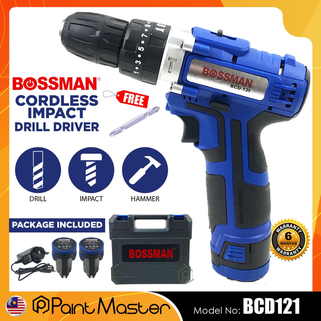 Bossman BCD12i Cordless Impact Hammer Drill Set Rechargeable LiIon