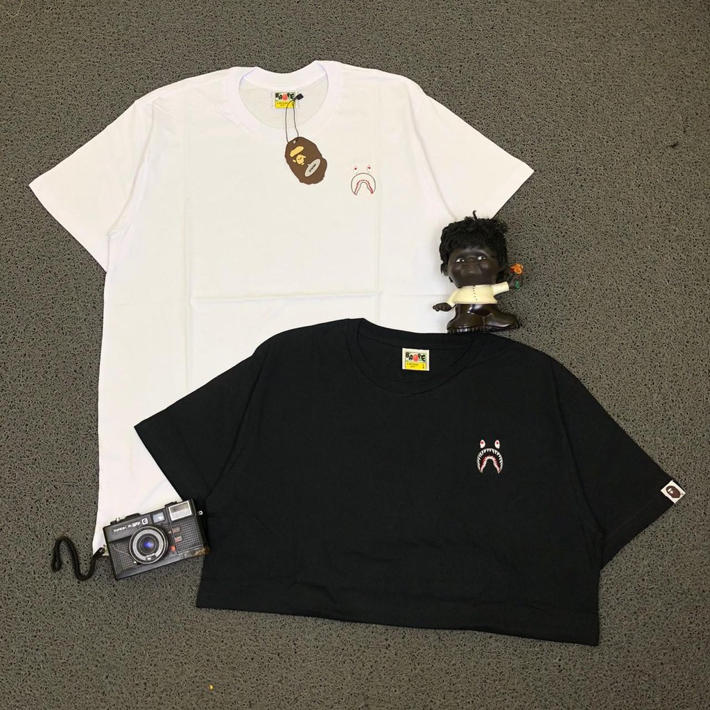 Bape A Bathing Ape Small Shark Patch Black And White Tee T Shirt Shopee Malaysia